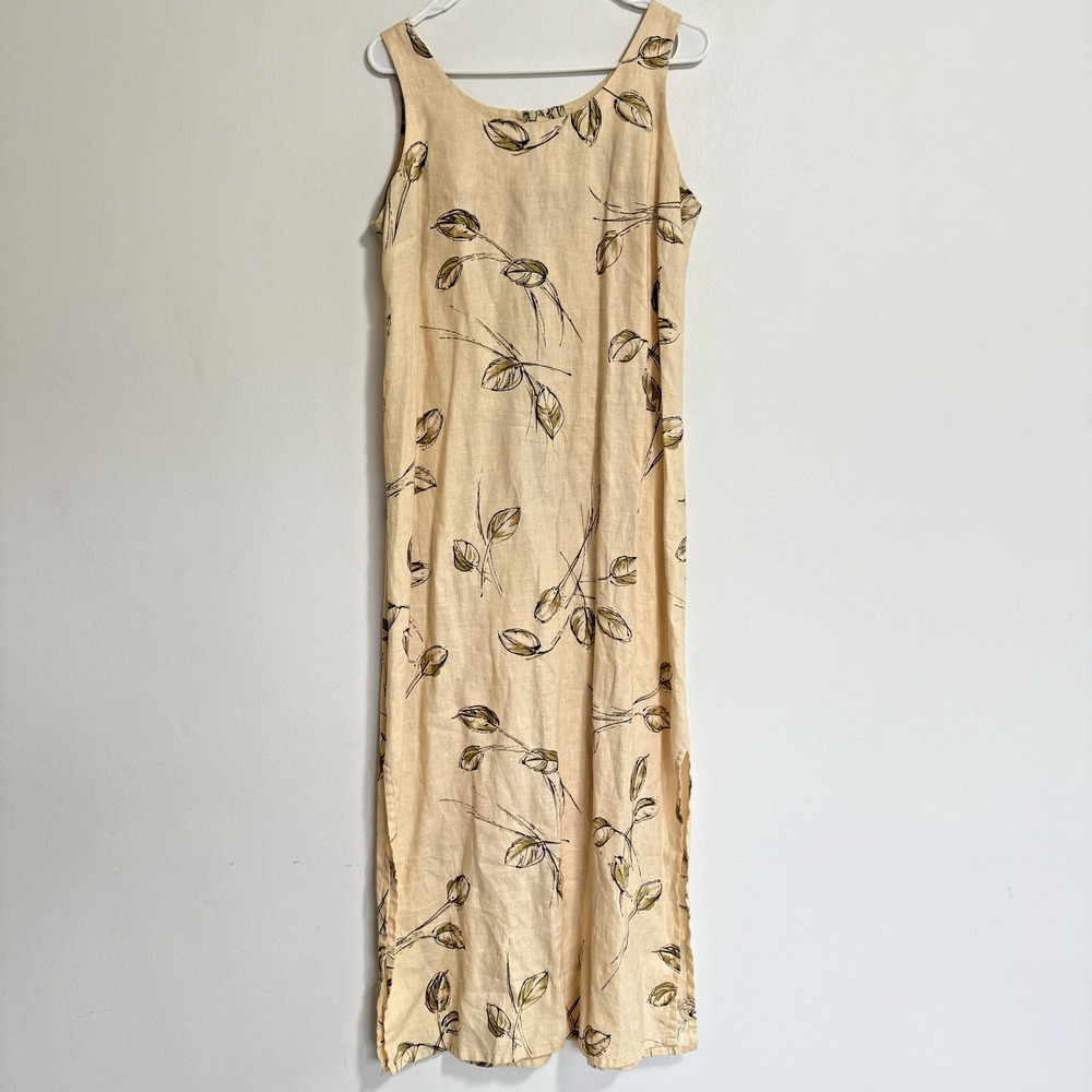 Rafaella Dress Womens 10 White Tan Floral Linen Casual Zip Back Maxi Buttermom